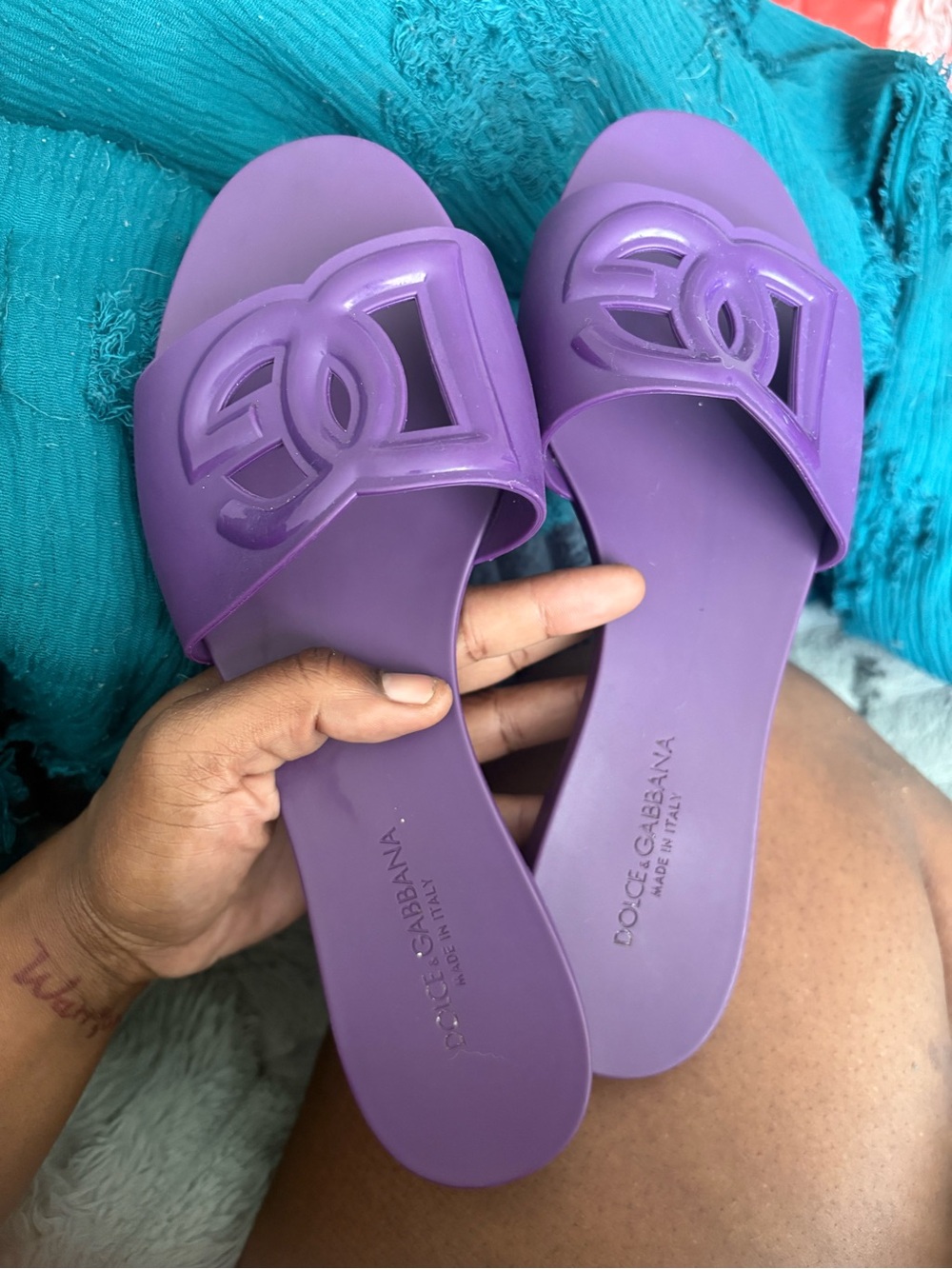 Dolce & Gabbana Purple Logo Slide Sandals - Picture 2 of 3